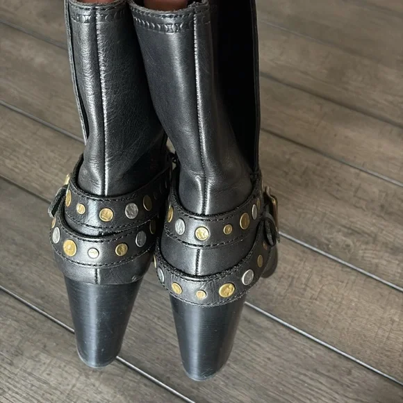 Black Leather Studded Ankle Boots - Picture 5 of 8